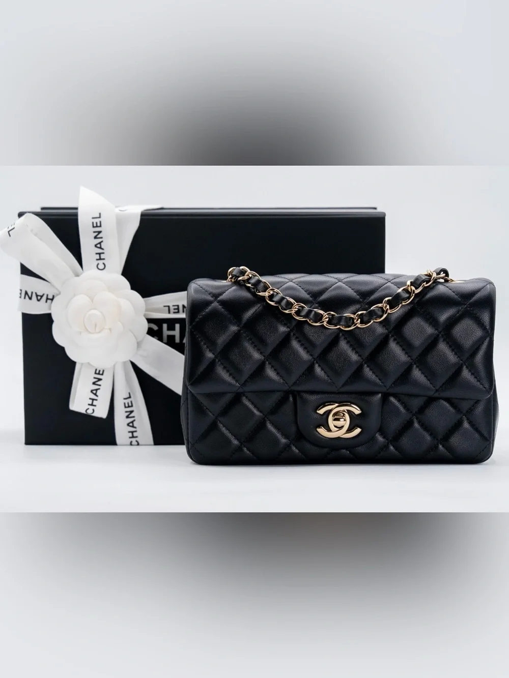 CHANEL Lambskin Quilted Mini Rectangular Flap Black